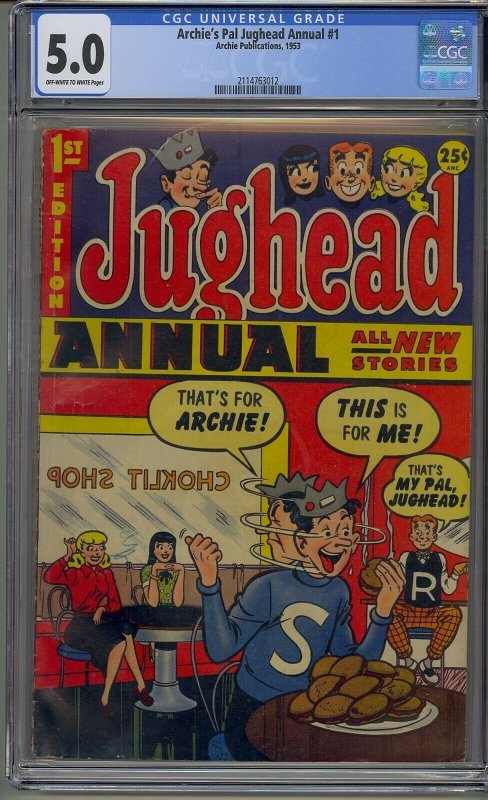 ARCHIE'S PAL JUGHEAD ANNUAL #1 CGC 5.0 1953 GOLDEN AGE COMIC 