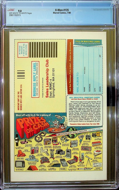 The X-Men #135 Newsstand Edition (1980) - CGC 9.0 - Cert#3981192015