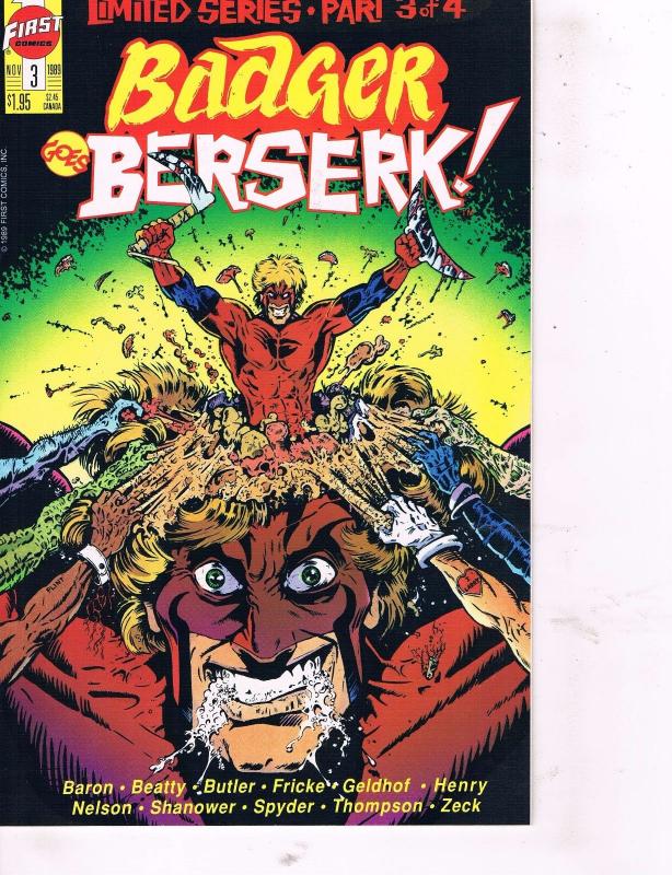 Badger Goes Berserk Complete First Comics Ltd Series # 1 2 3 4 Baron Cowan TW26