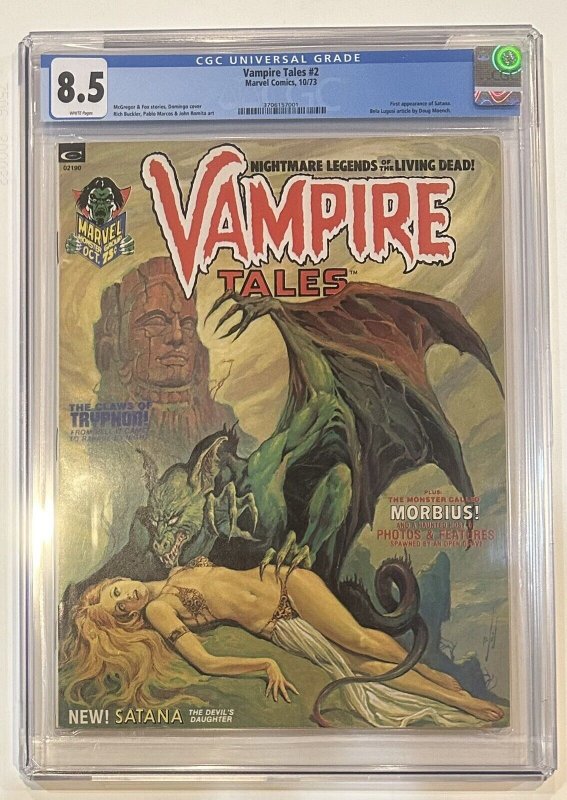 (1973) VAMPIRE TALES #2 CGC 8.5 WP! 1st Appearance of SATANA! Morbius!