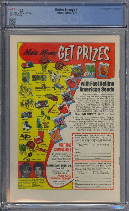 DOCTOR STRANGE #1 CGC 8.0 1ST SILVER DAGGER ISAIAH CURWEN FRANK BRUNNER 