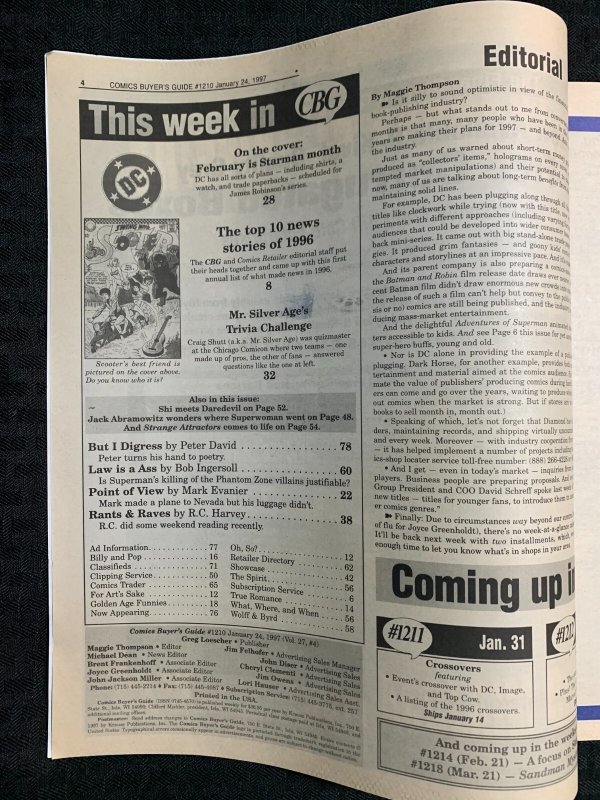 1997 COMICS BUYERS GUIDE Newspaper #1210 FN+ 6.5 Starman / Shi Meets Daredevil