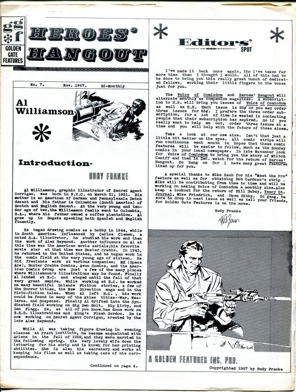 Heroes' Hangout #7 1967-newsletter-Rudy Franke-Al Williamson-4 pages-FN 