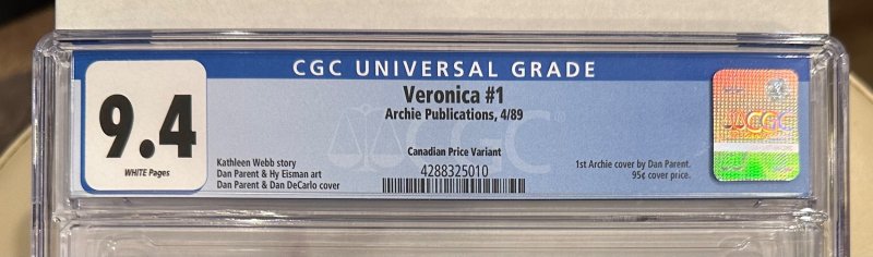 Veronica #1 CGC Graded 9.4 EXTRA RARE 1 of 6 CANADIAN PRICE VARIANTS! (1989)