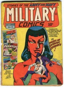 MILITARY COMICS #14 Classic femme fatale cover. Blackhawk. 