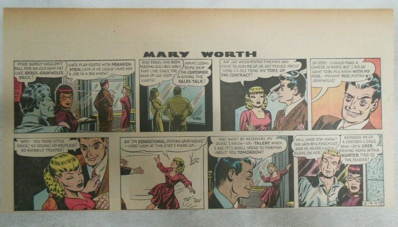 (52) Mary Worth Sunday Pages by Saunders 1947 Third Full Page 7.5 x 15 inches