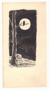 Hansel & Gretel Lost at Night in the Spooky Woods Illo 1960s art by George Papp