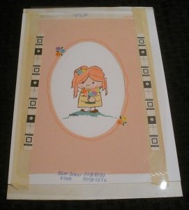 HAPPY BIRTHDAY Cute Girl w/ Mulit-Color Flowers 7x10.5 Greeting Card Art #B8591