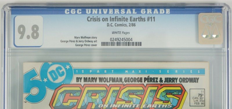 Crisis on Infinite Earths #11 CGC 9.8 DC 1986 - George Perez - white pages 