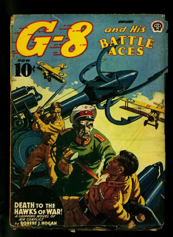 G-8 and His Battle Aces Pulp January 1941- Death to the War Hawks- VG