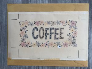 COFFEE PARTY INVITE w/ Flower Boder & Overlay 11x7 Greeting Card Art 656