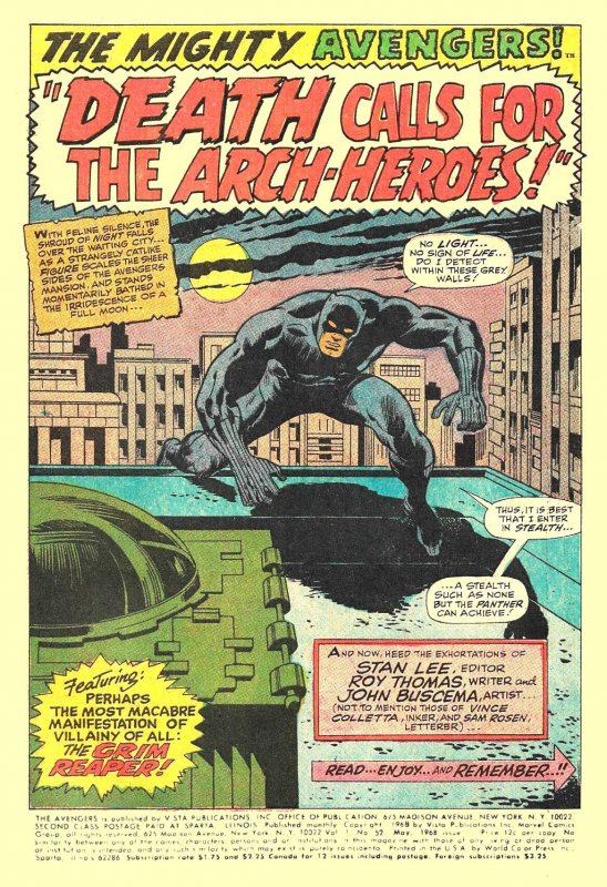THE AVENGERS #52 (May1968) 7.0 FN/VF Roy Thomas! John Buscema! Black Panther!