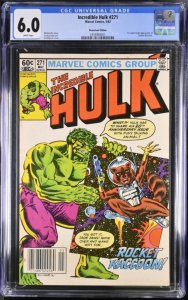 1st Appearance Rocket Raccoon! CGC Graded 6.0 The Incredible Hulk #271 (1982)