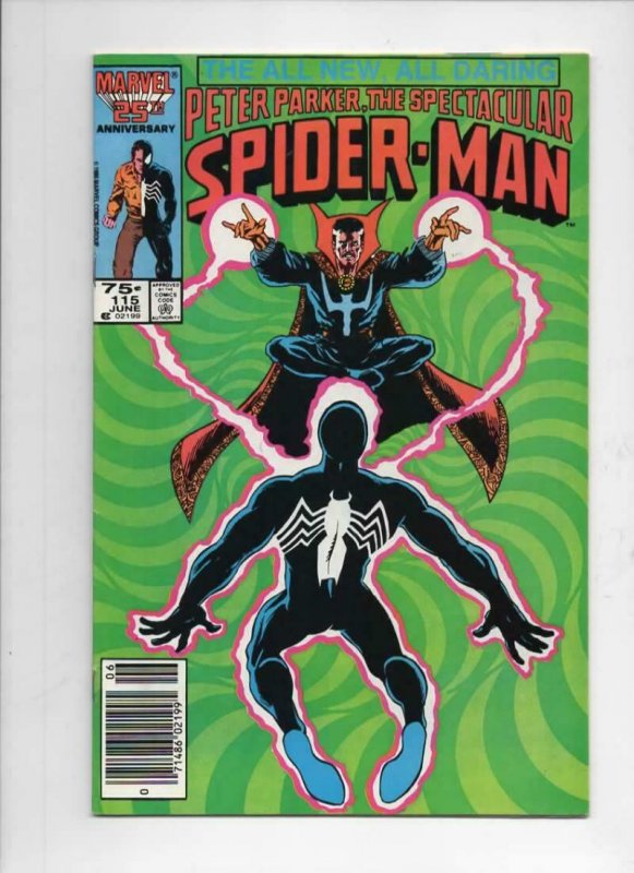 Peter Parker SPECTACULAR SPIDER-MAN #115 VF+, Dr Strange 1976 1986 Marvel, UPC