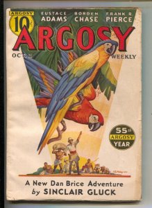 Argosy 10/2/1937-V.E. Piles stylish jungle cover featuring parrotsDan Brice a...