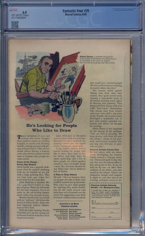 FANTASTIC FOUR #39 CGC 6.0 DOCTOR DOOM COVER JACK KIRBY