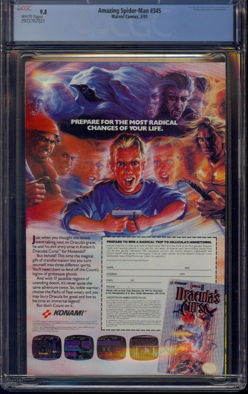 AMAZING SPIDER-MAN #345 CGC 9.8 VENOM WHITE PAGES 