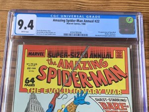 Amazing Spider-Man Annual #22 CGC 9.4 WP; Marvel 1988; 1st App Speedball; KEY