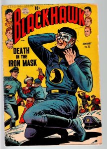 BLACKHAWK COMICS #72-DEATH IN THE IRON MASK-SCI FI WAR-QUALITY PUBS-1954-VG VG