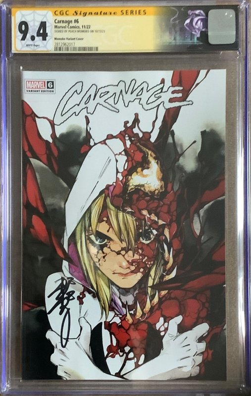 Carnage #6 Momoko Cover (2022) CGC 9.4 Signed by Peach Momoko