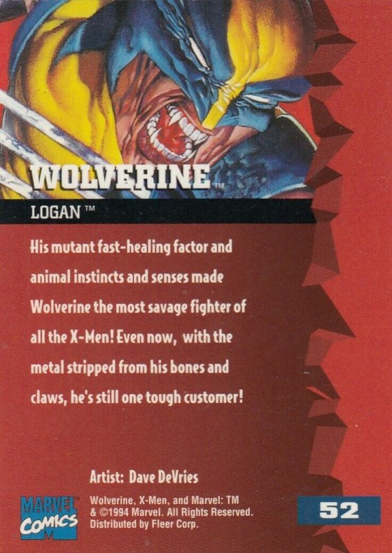 1995 FLEER ULTRA #52 WOLVERINE  CARD