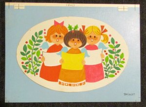 CHRISTMAS Three Angel Children Singing Carols 6.5x4.75 Greeting Card Art #1011