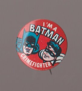 1966 I'M A BATMAN CRIMEFIGHTER 1.5 Pin Pinback Button VF- 7.5 Creative House