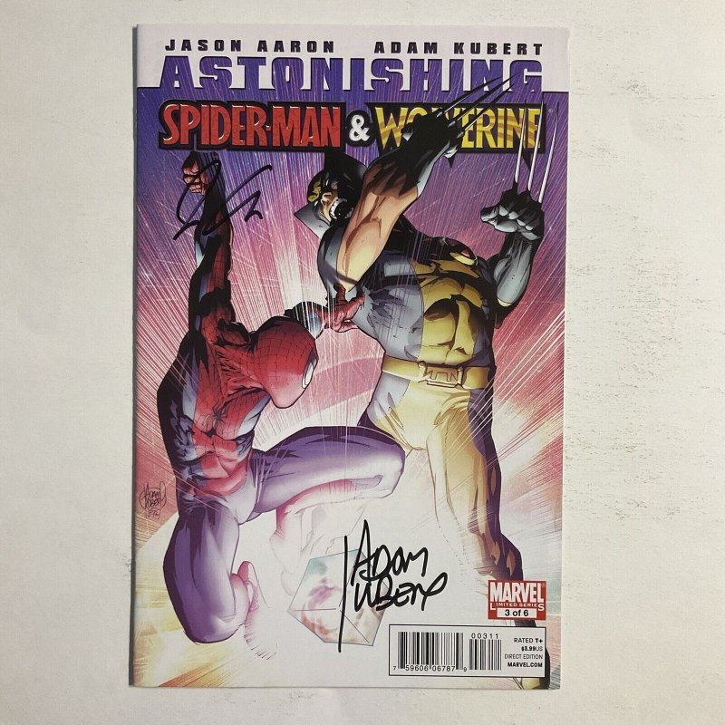 Astonishing Spider-Man & Wolverine 3 2010 Signed by Jason Aaron & Adam Kubert NM