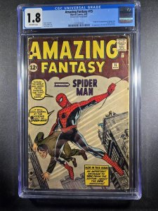 AMAZING FANTASY #15 - Origin 1st Spider-man - KEY GRAIL - MARVEL CGC 1.8
