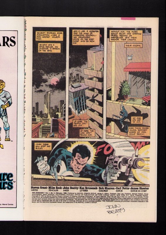 Punisher #2 - INTERIOR PAGE SIGNED BY JOHN BEATTY! (6.5) 1986