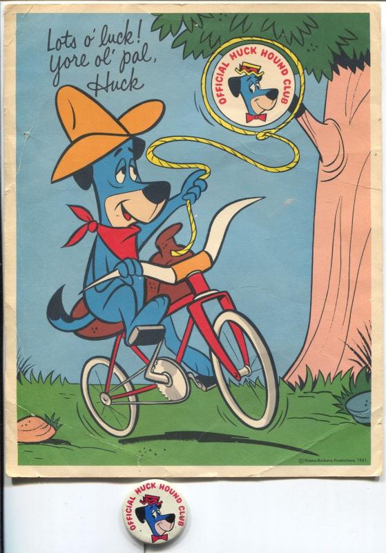 Huckleberry Hound 8 X 10 Promo Print With  about 1 1/4 Pinback Button-VG