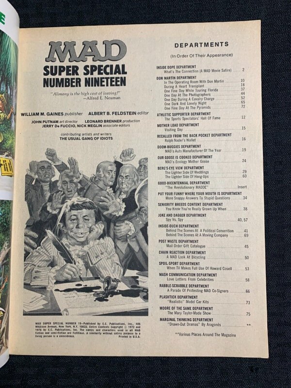 1976 MAD SUPER SPECIAL Magazine #19 VG 4.0 w/ Maddie Insert Separated