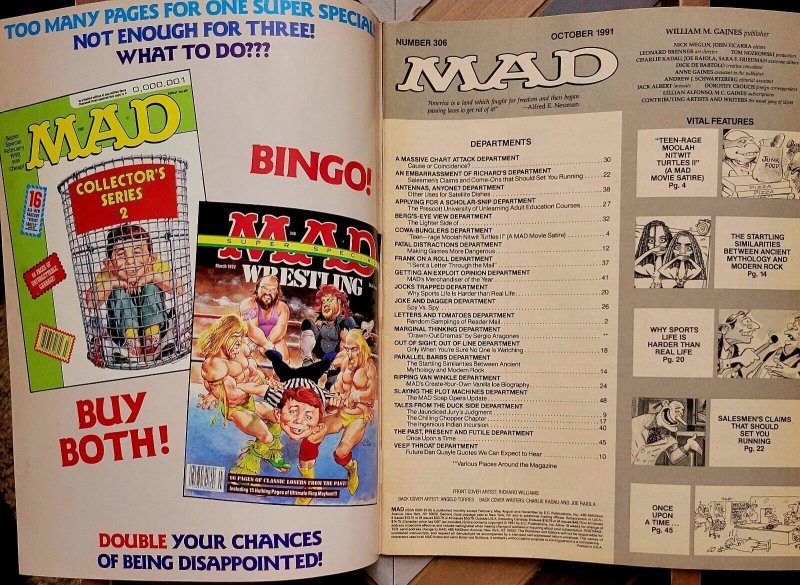 Vintage MAD Magazine #306 (Oct 1991) TMNT | VANILLA ICE | DAN QUAYLE