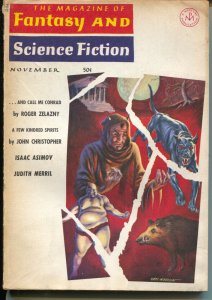 Fantasy & Science Fiction 11/1965-Morrison horror cover-Asimov-pulp-AelaznyVG/FN