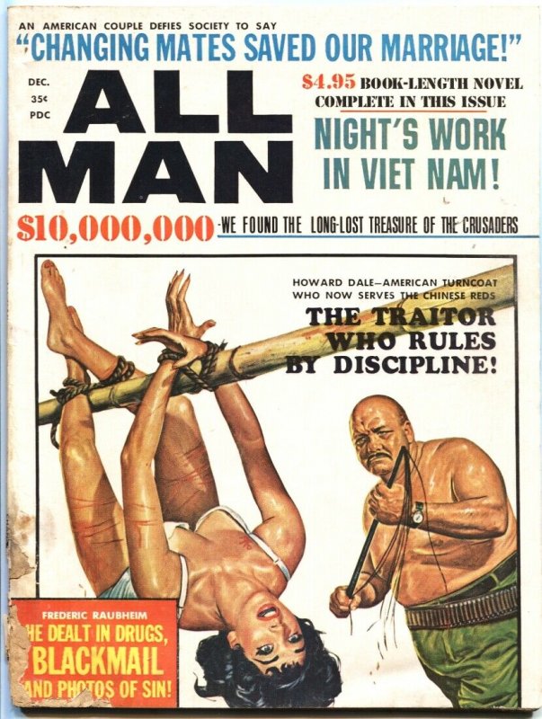 ALL MAN-DEC 1966-COMMIE BONDAGE-TERROR-CHEESECAKE--PULP ART-CRIME