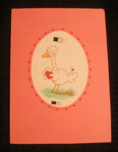 VALENTINE Cartoon Duck w/ Heart & Ladybug 5.5x8 Greeting Card Art #V3576