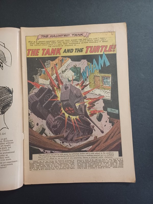 G.I. Combat Comic #91 - 1st cover Appearance of the Haunted Tank - 1962 - VG