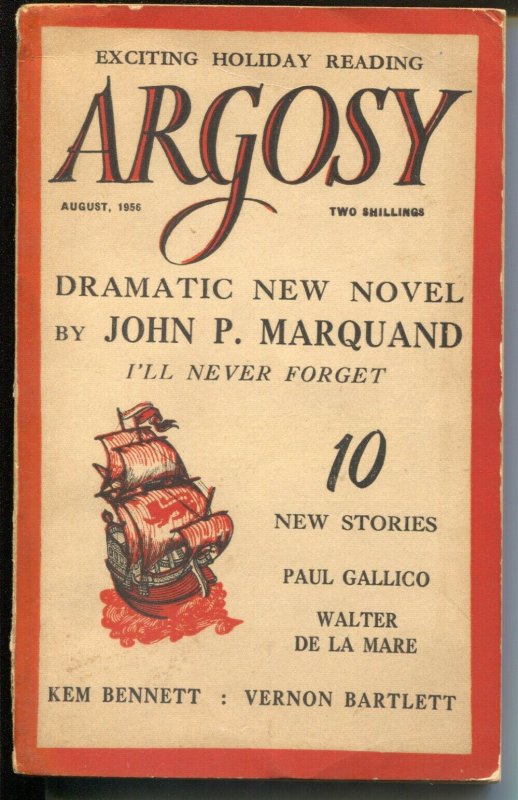 Argosy 8/1956-British edition-Larquand-Bradbury-Gallico-pulp thrills-FN-