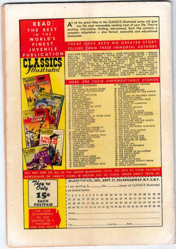 Classics Illustrated #89 (Nov-51) VG+ Affordable-Grade 