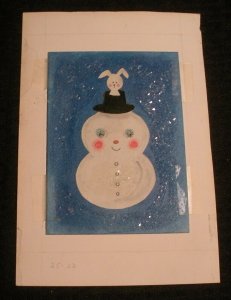 CHRISTMAS Cute Snowman w/ Rabbit in Hat 6.5x9 Greeting Card Art #25-22