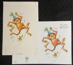 BIRTHDAY Monkey Slipping on Banana 5.5x8 Greeting Card Art #1029 w/ 1 Card