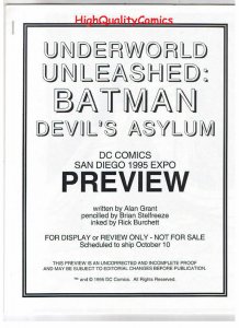 UNDERWORLD UNLEASHED Black and White Promo, 1995, VF+, Batman, Preview