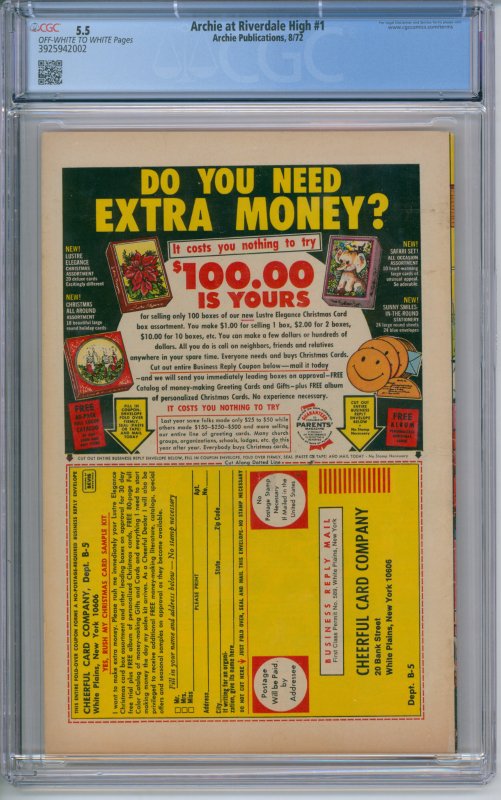 Archie at Riverdale High #1 CGC 5.5 1972 Archie Comics