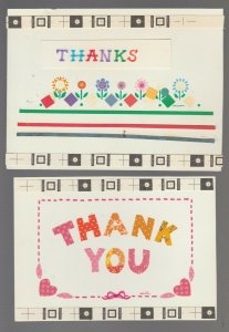 THANK YOU THANKS Lettering with Flowers & Hearts 7x5 Greeting Card Art LOT of 2