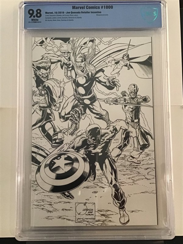 Marvel Comics #1000 9.8 CBCS 1:500 Ratio Joe Quesada B & W Retailer Incentive