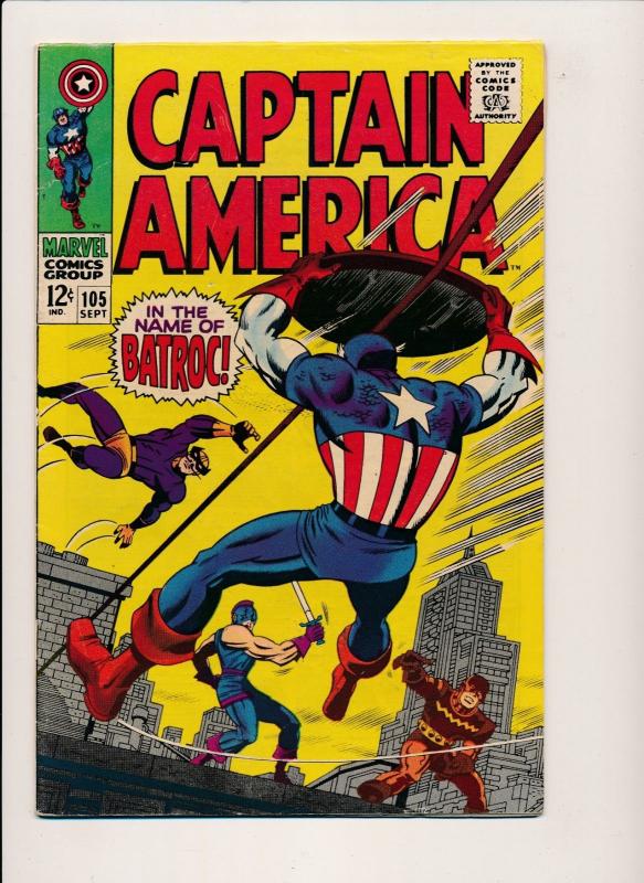 Marvel Captain America #105 (1967) ~ VG/VG+ (PF143) Stan Lee, Kirby