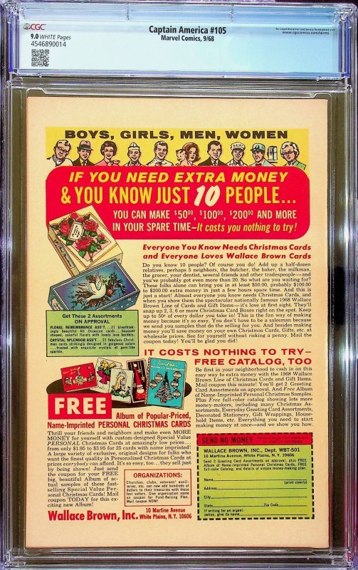 Captain America #105 (1968) - CGC 9.0 - Cert#4546890014