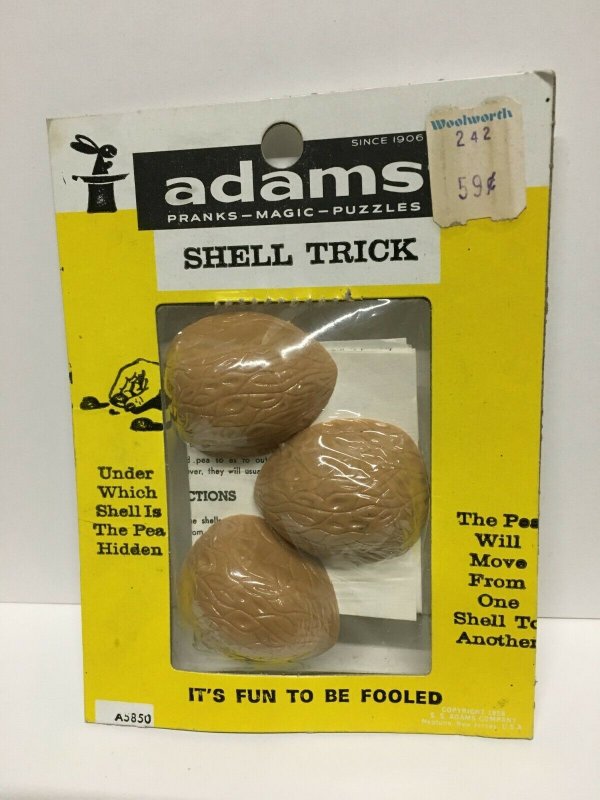 5 sealed ADAMS Magic Tricks from the 70's - Shell Trick, Imp Bottle, Ball & Vase