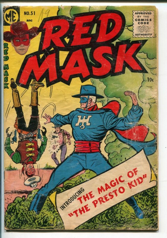 RED MASK #51-1955-ME COMICS-3-D EFFECT ART-1ST PRESTO KID-good
