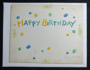 HAPPY BIRTHDAY Colorful Lettering w/ Polka-Dots 11x9 Greeting Card Art #B1146